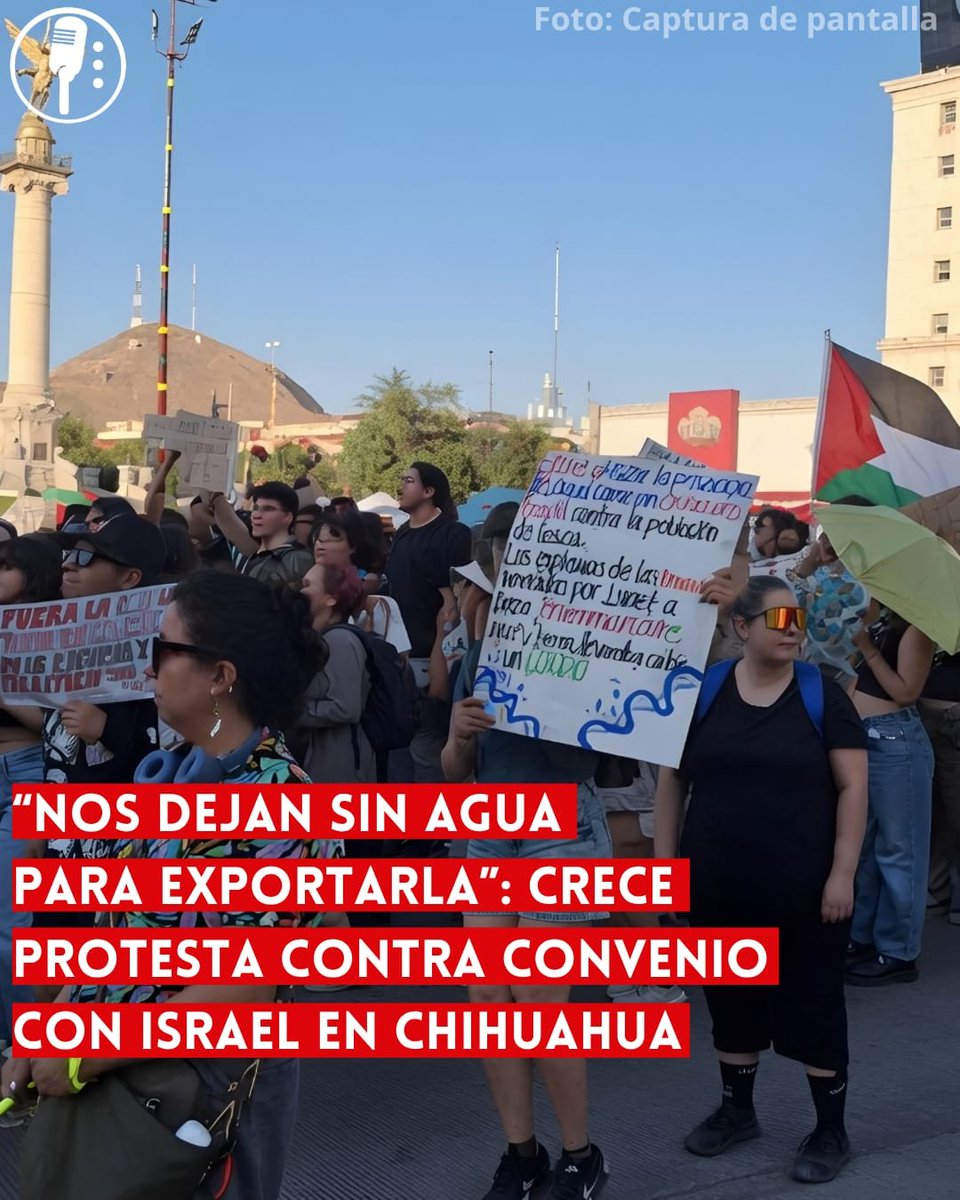 ReporterosMX_'s tweet photo. ⭕ OJO | “NOS DEJAN SIN AGUA PARA EXPORTARLA”: CRECE PROTESTA CONTRA CONVENIO CON ISRAEL EN CHIHUAHUA 

Activistas de Chihuahua denuncian que el 83% del agua estatal va a cultivos de exportación mientras miles sufren cortes. Exigen cancelar el convenio hídrico firmado con la agencia israelí Mashav. https://t.co/bQStuzjAus