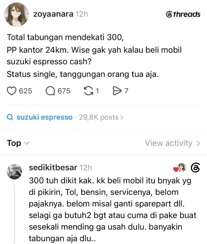 bypiscesgirls's tweet photo. PP 24 km tiap hari menurutku mobil udah masuk kategori kebutuhan, bukan gengsi. Yang penting jangan cuma sanggup beli cash, tapi juga sanggup ngerawatnya tanpa bikin kondisi finansial keteteran https://t.co/S5SFg2rfyV