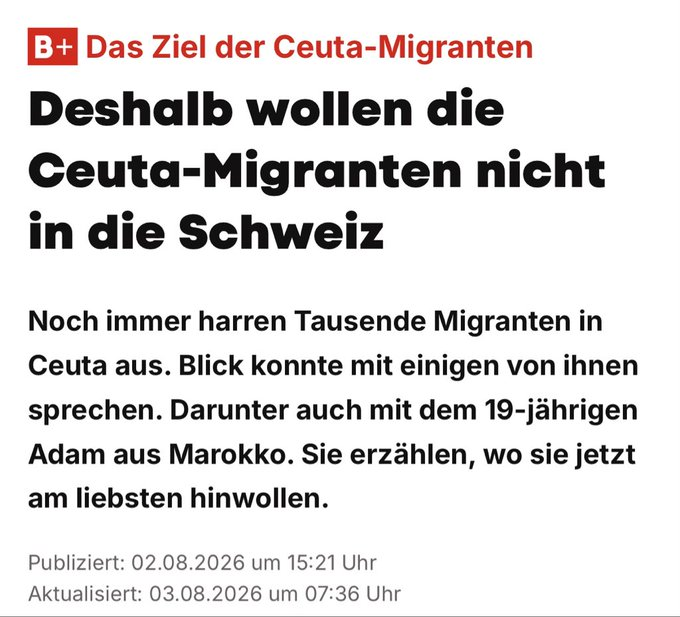 LotteHellwig's tweet photo. Mit so einem Bullshit belügen uns die linken Medien in der Schweiz.  

Natürlich wollen diese Invasoren auch in die Schweiz. Dieser „Adam“ war nähmlich schon mal als illegaler Asylant bei uns und nennt seinen Aufenthalt in Bern, Basel und Thun „Wie Sommerferien“. https://t.co/5Im7zvuu4F