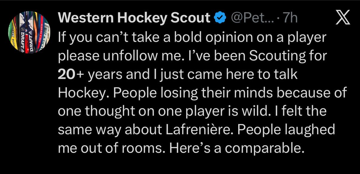 gunnerstaall's tweet photo. @Nntarno555 @Pete___Hughes @LassStats @NathanGraviteh The funny thing is his profile claimed yesterday he had 20+ years. Somehow he was a pro scout at 16 years old, all while playing “as he claims” up to junior level in hockey. 

His math ain’t mathing. https://t.co/eSE2Ko3yYm