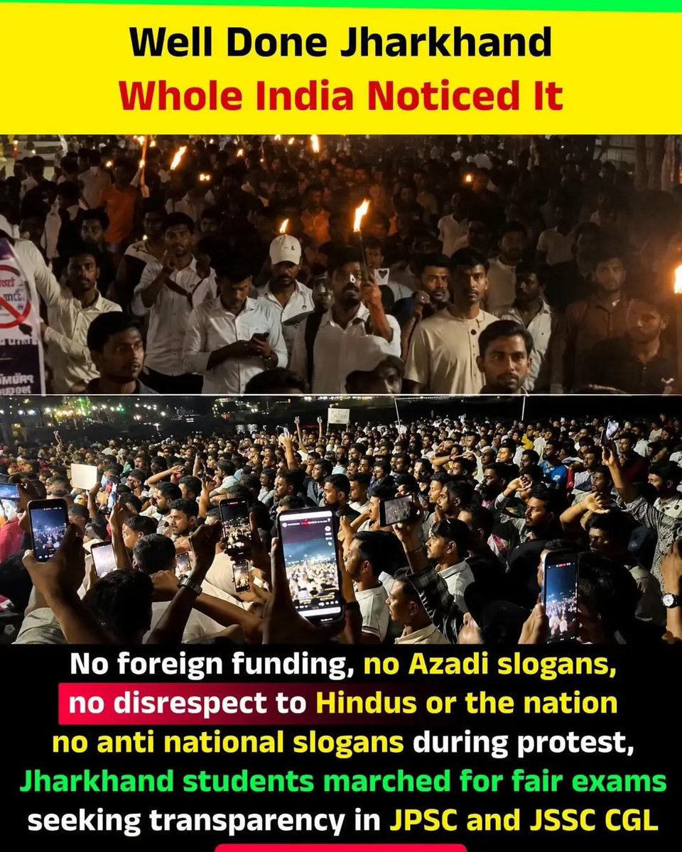 K_Dadhich09's tweet photo. The protest focused on examination irregularities and transparency in the JPSC and JSSC CGL exams.

No anti India 🇮🇳 slogans were being raised, no one abused PM of India, No one was making dance reels! https://t.co/OSfjfVT7xU