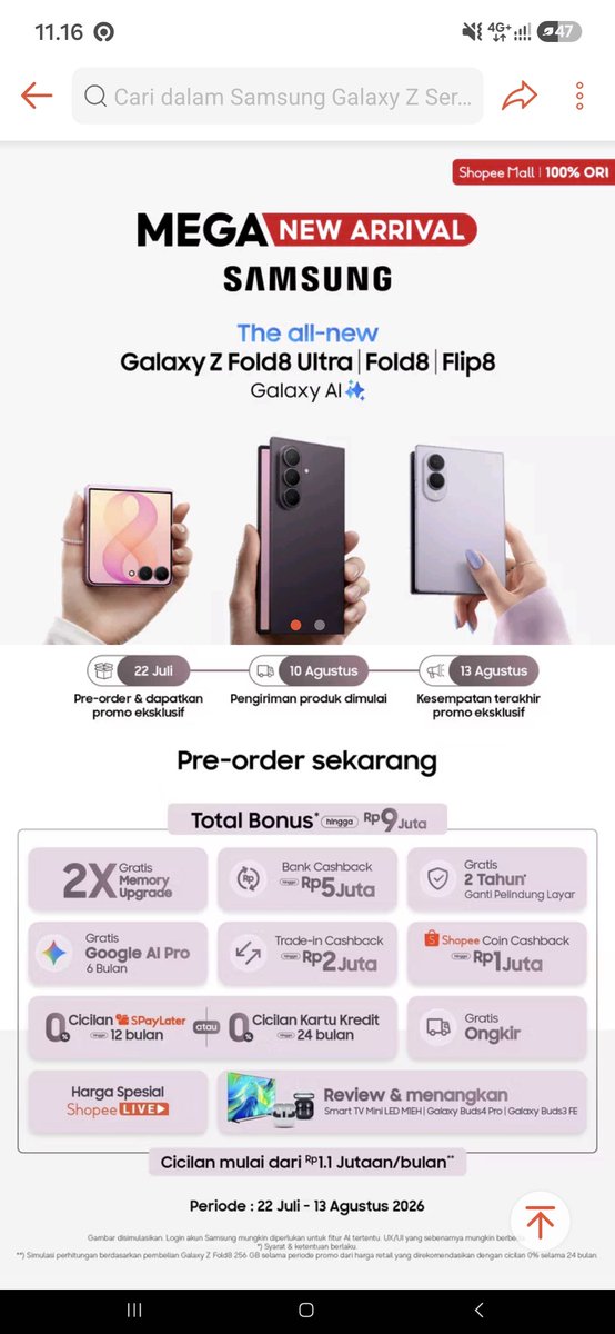 rainlopfullsun's tweet photo. @ShopeeID Nikmatin konten di #GalaxyZFold8 jadi lebih seru dengan rasio main screen 4:3 #FoldTheDoubt #ThisIsGalaxyZFold8xShopee https://t.co/gCfYEVKNdv