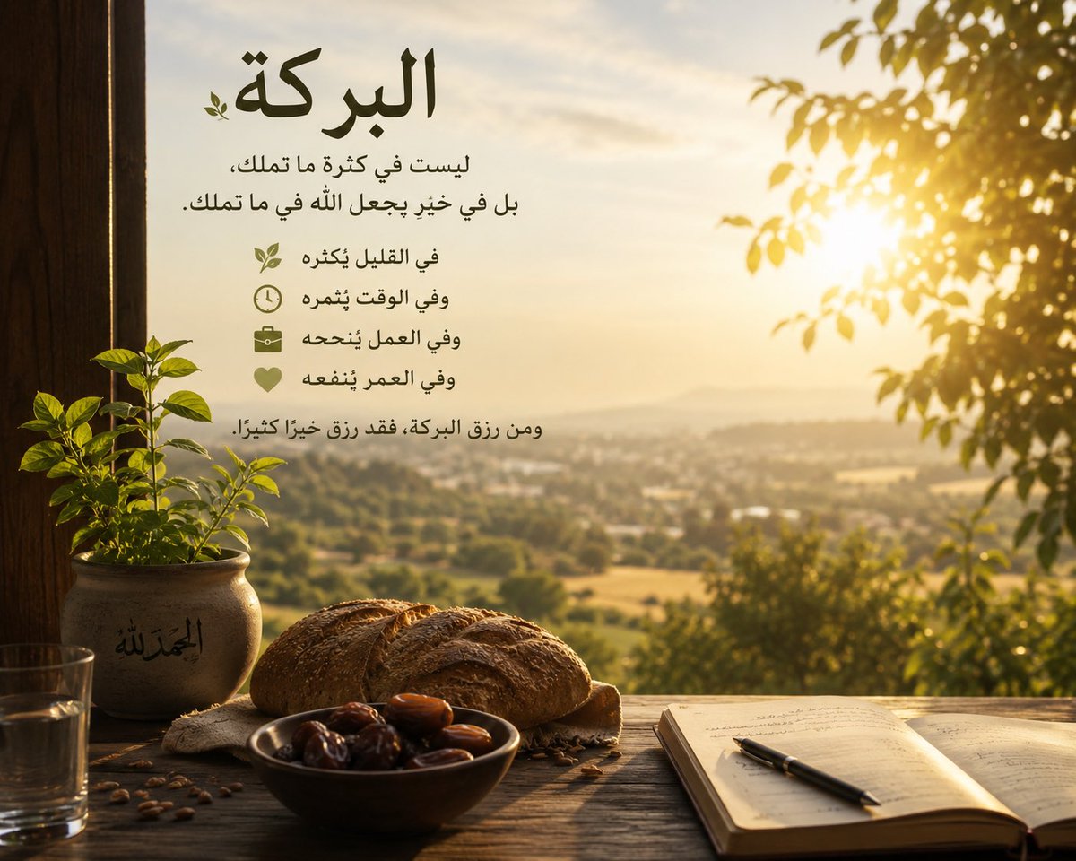 khalifa_N_81's tweet photo. البركة من الله، فإذا حلّت في القليل كثَّرته، وفي الوقت أثمرته، وفي العمل أنجحته، وفي العمر نفعته.

وأعظم أسبابها: صدقُ الإيمان، وتقوى الله، والعملُ الصالح الخفي، الذي لا يبتغي صاحبه إلا وجه الله. https://t.co/mbG752MrVs