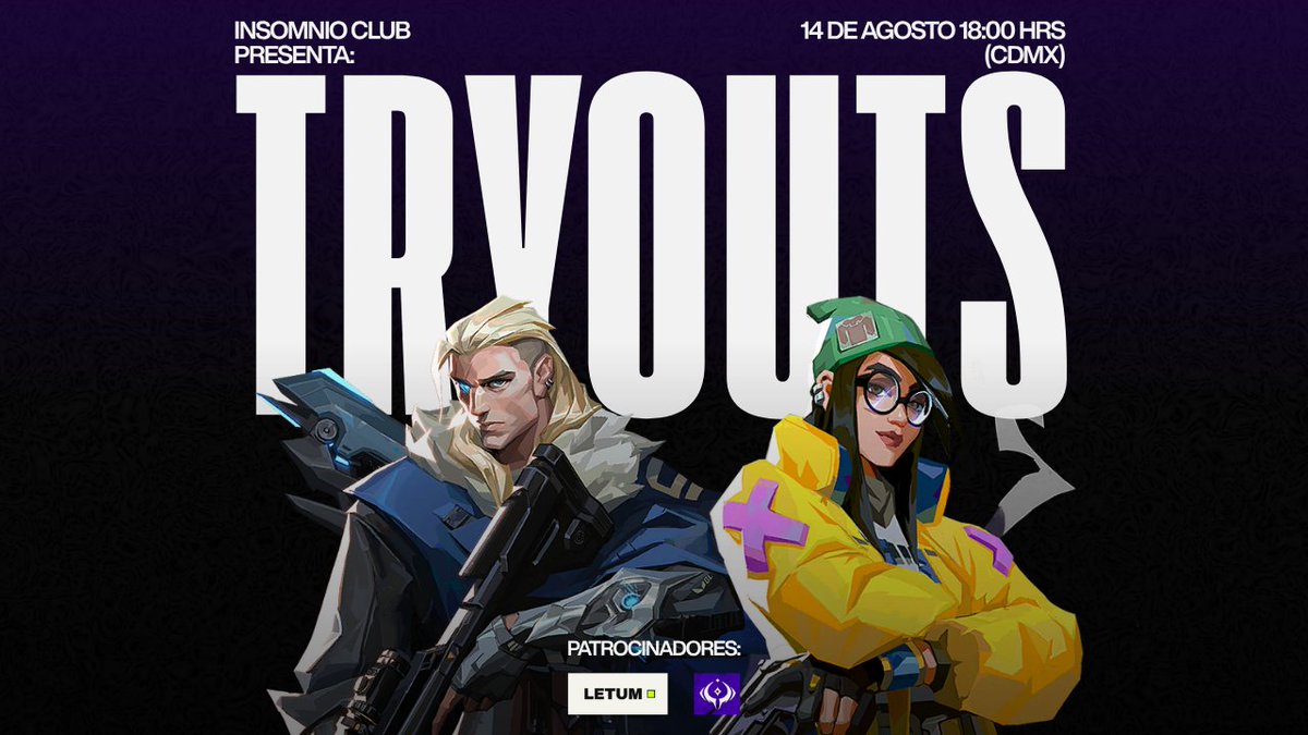 Insomnio_esport's tweet photo. Insomnio presenta: Tryouts
Reclutamiento de jugadores para equipos en Insomnio!
Bolsa de premio de $50 dolares al equipo ganador
Unete al discord para +info.
Inscripciones disponibles en https://t.co/oIwzK2VGlE a partir del 05 de agosto!
#insomnioclub #valorant #torneo https://t.co/r72Qv2WNUm