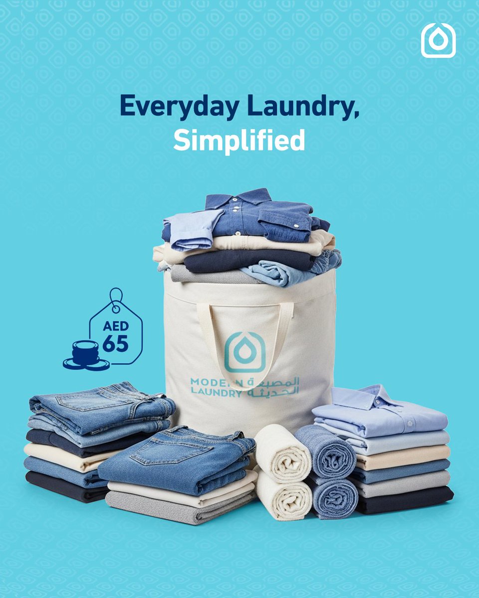 ModernLaundryAE's tweet photo. One bag. One price. Zero laundry stress. 🧺✨

Fill it with your everyday essentials, and we’ll return everything fresh, clean, folded, and ready to wear — all for AED 65.

More time for you. Less laundry to do.
Book your Modern Laundry pickup today. 💧
#EverydayLaundry https://t.co/L9D0BiEtwp