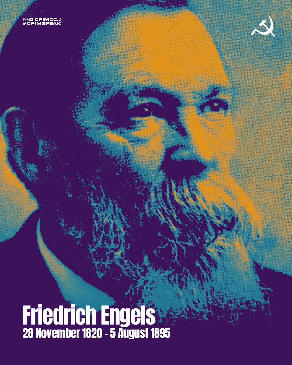 cpimspeak's tweet photo. Today, we remember Friedrich Engels, one of the two great teachers of the modern proletariat.

In Lenin's words, Engels, along with Karl Marx, "taught the working class to know itself and be conscious of itself, and substituted science for dreams." Red Salute, Comrade! https://t.co/Lo3T7LgDJl