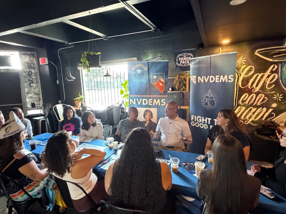 NVDemsChair's tweet photo. One of the highlights of the day was sitting down with @YoungDemsNV. It was great hearing what’s on their minds, the challenges they’re facing, and the ideas they’re bringing to the table. Conversations like these help us stay connected with young voters across Nevada. https://t.co/uBPEU3Plqr