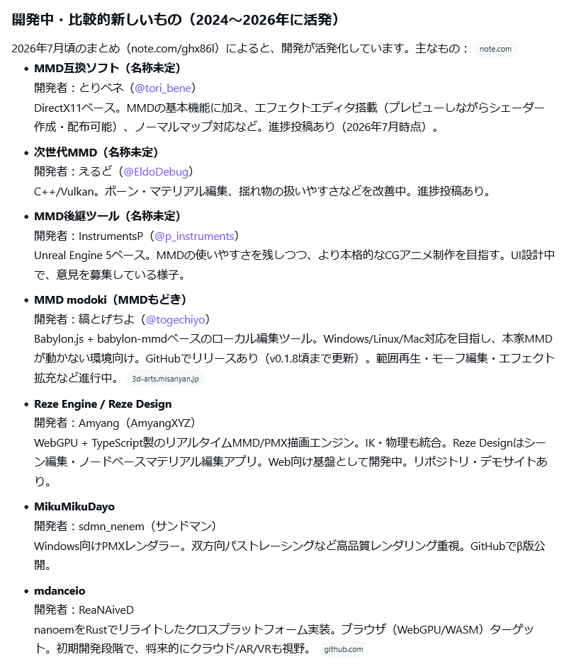 dreamy_parade's tweet photo. MMDの後継・代替アプリの開発をされている方を何人か見かけた気がしたんだけど、Grokに探させたら思ってた以上にある https://t.co/gRXIS6YGmZ