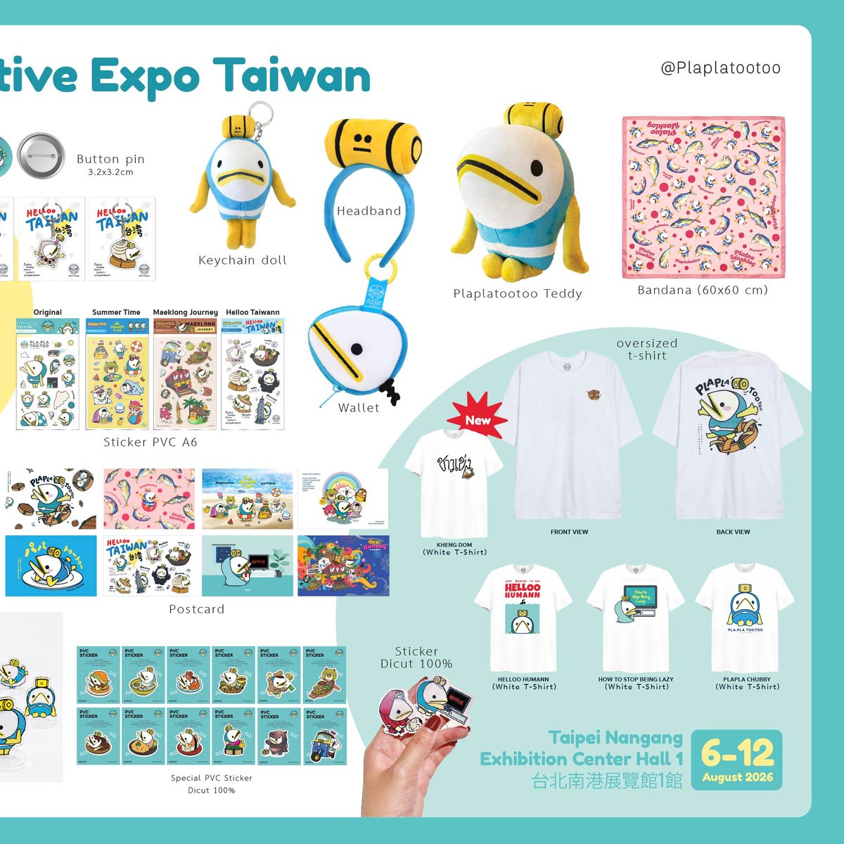 plaplatootoo's tweet photo. Hello Taiwan 🇹🇼 

​台灣你好！
帕帕圖圖 (Plaplatootoo) 來囉～
很開心能見到大家唷！這次帶了超多可愛的周邊商品來跟大家見面，絕對讓大家滿載而歸！
我們在 Creative Expo Taiwan (臺灣文博會) 相見吧！✨🇹🇼

​這次還準備了台灣限定款的獨家系列唷！🐟✨️💓

#plaplatootoo 
#Creativeexpotaiwan 
#taiwan
