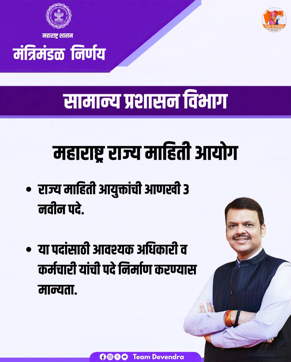 priyazore's tweet photo. महाराष्ट्र राज्य माहिती आयोगात तीन नवीन राज्य माहिती आयुक्त पदांना मंजुरी देत पारदर्शक, जबाबदार आणि अधिक कार्यक्षम प्रशासनाच्या दिशेने आणखी एक महत्त्वाचे पाऊल उचलण्यात आले आहे.

#DevendraFadnavis #Teamdevendra #TransparentGovernance #MaharashtraGovt https://t.co/OdRe4Iguo3