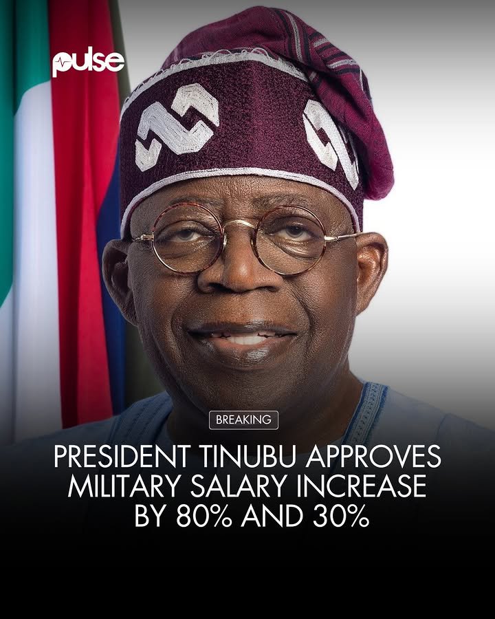 obayagbor35549's tweet photo. President Bola Tinubu has approved a new salary structure for members of Nigeria’s Armed Forces, with increases ranging from 30% to 80%, effective September 1.
The Presidency says about 250,000 military personnel #Nigeria https://t.co/3fI7SVhvy9