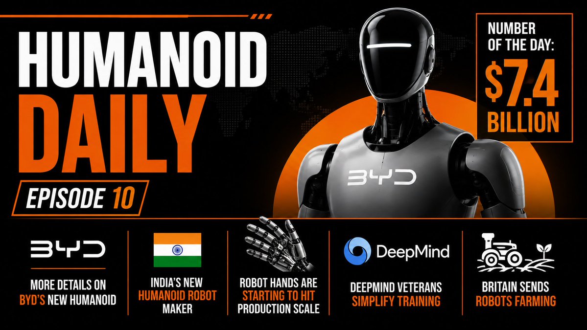 johnkoetsier's tweet photo. Listen to Humanoid Daily, episode #10:

- BYD's humanoid
- Ati Robotics
- Unitree IPO update
- India gets a humanoid
- UK goes farming

https://t.co/8NWSUdqEAn https://t.co/5nMsyK3QAA