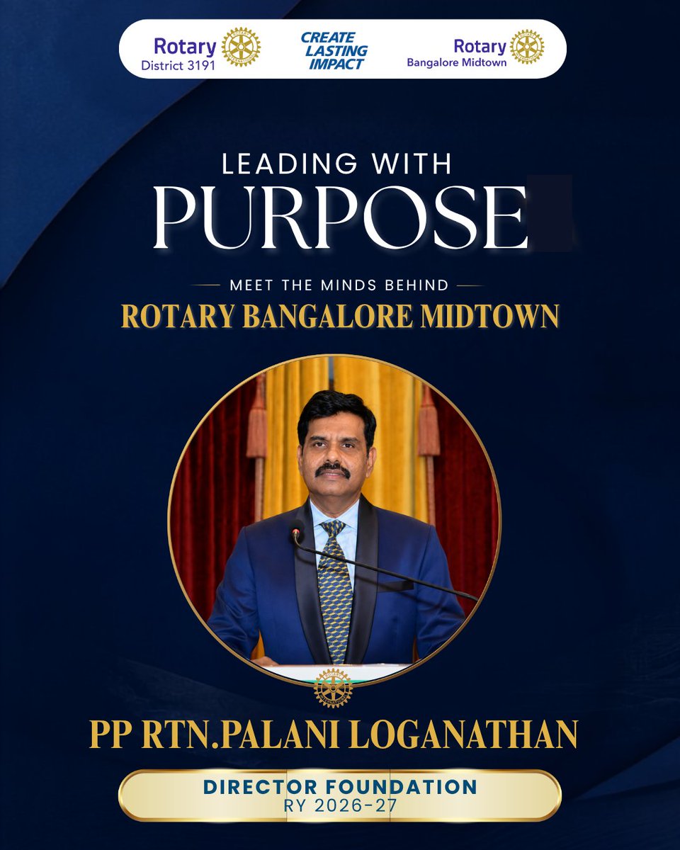 RCBMidtown's tweet photo. Meet PP Rtn. Palani Loganathan, Director – Foundation for RY 2026–27. Together, we continue transforming generosity into lasting impact, strengthening communities through the power of The Rotary Foundation.
#RotaryBangaloreMidtown #Rotary #RotaryInternational #ServiceAboveSelf https://t.co/n60eFDkp3n