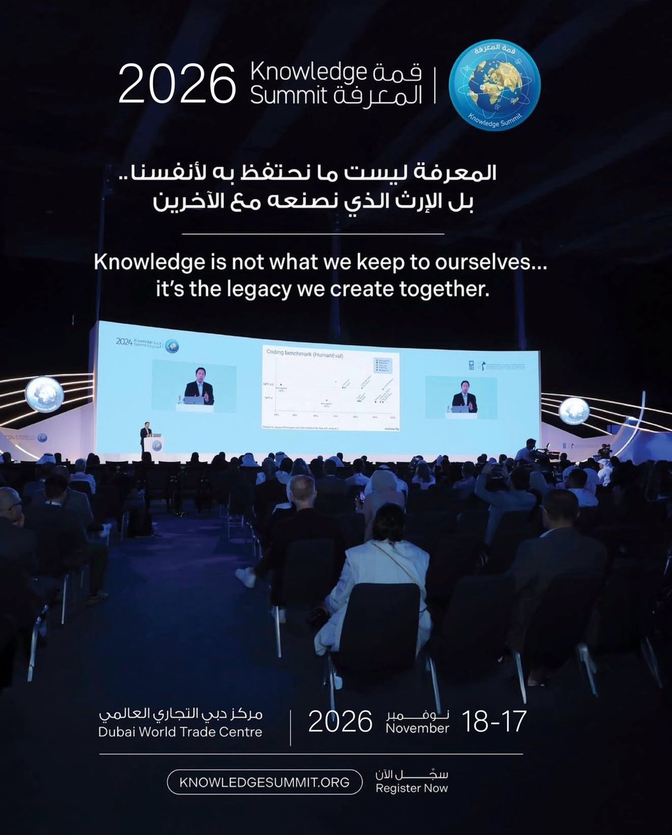 KnowSummit's tweet photo. المعرفة ليست ما نحتفظ به لأنفسنا..
 بل الإرث الذي نصنعه مع الآخرين

كن جزءًا من الحوار الذي يرسم ملامح الغد، والتقِ بقادة الفكر والخبراء وصنّاع التغيير في قمة المعرفة 2026.

ابدأ رحلتك نحو صناعة أثرٍ يدوم
سجل الآن عبر الرابط التالي:
https://t.co/jnLl5su0ec

#مؤسسة_محمد_بن_راشد_للمعرفة
#قمة_المعرفة2026

Knowledge is not meant to be kept to ourselves...
It is the legacy we create together.
Be part of the dialogue defining tomorrow's world, and meet thought leaders, experts, and changemakers at the Knowledge Summit 2026.
Start your journey toward creating a lasting impact.
Register now via the link below:
https://t.co/dNW2MXousW

#MBRF
#KnowledgeSummit2026