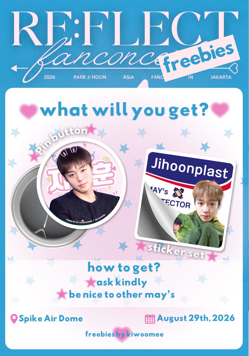kiwoomee's tweet photo. —— park jihoon re:flect in jakarta
freebies by kiwoomee🧸

☆ date: sat, august 29ᵗʰ
☆ place: spike air dome
☆ time: TBA

rt and like are appreciated🌷
see you may's! 🍭

#PARKJIHOON #REFLECT https://t.co/LsV5MRDi2l