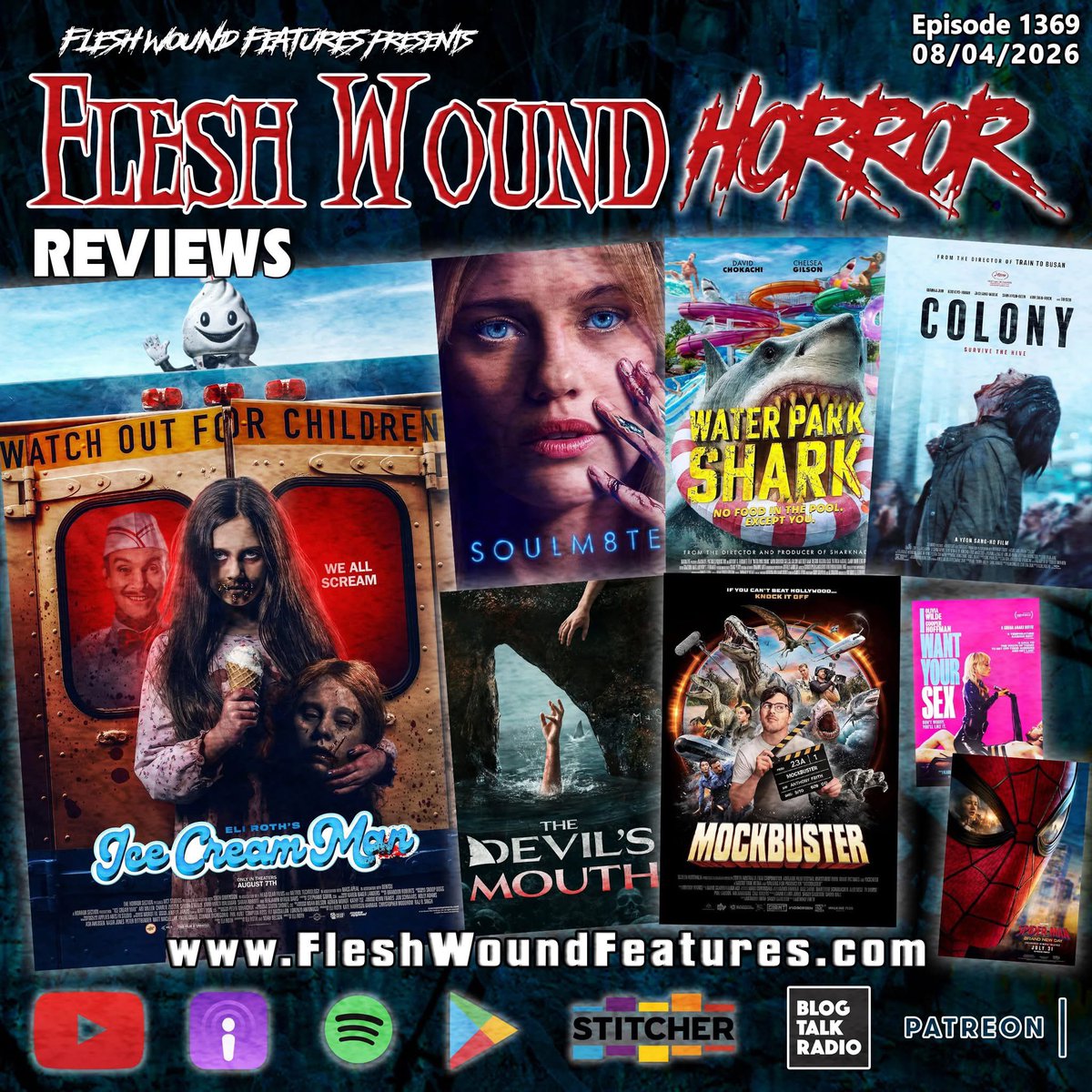FleshWoundRadio's tweet photo. https://t.co/IReXYy9Xu5 #IceCreamMan #Colony #Colony2026 #Soulm8te #EliRoth #Spiderman #SpidermanBrandNewDay #IceCreamMan2026 #Mockbuster @theasylumcc #MargaretCho #JohnnyKnoxville #OliviaWilde #YeonSangHo #JunJiHyun #Blumhouse #Soulmate #WaterParkShark #DevilsMouth #LilySullivan https://t.co/Bp3wxStOBa