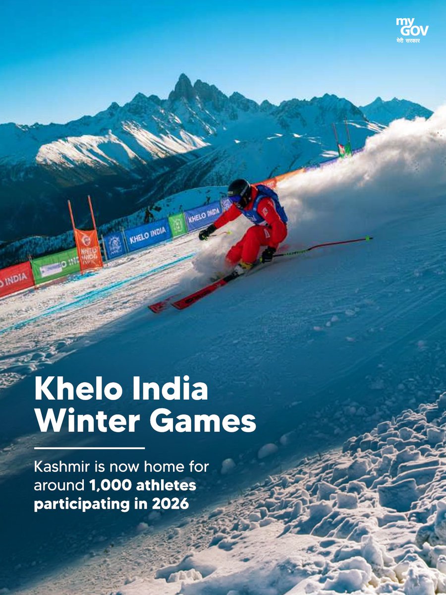 MIB_India's tweet photo. Kashmir’s sporting landscape is gaining momentum, with the first-ever International Marathon held on 29 March 2026, attracting runners from India and abroad, and the Khelo India Winter Games 2026 witnessing participation from around 1,000 athletes.

#Article370Abrogation https://t.co/qv2TH6Gj7F