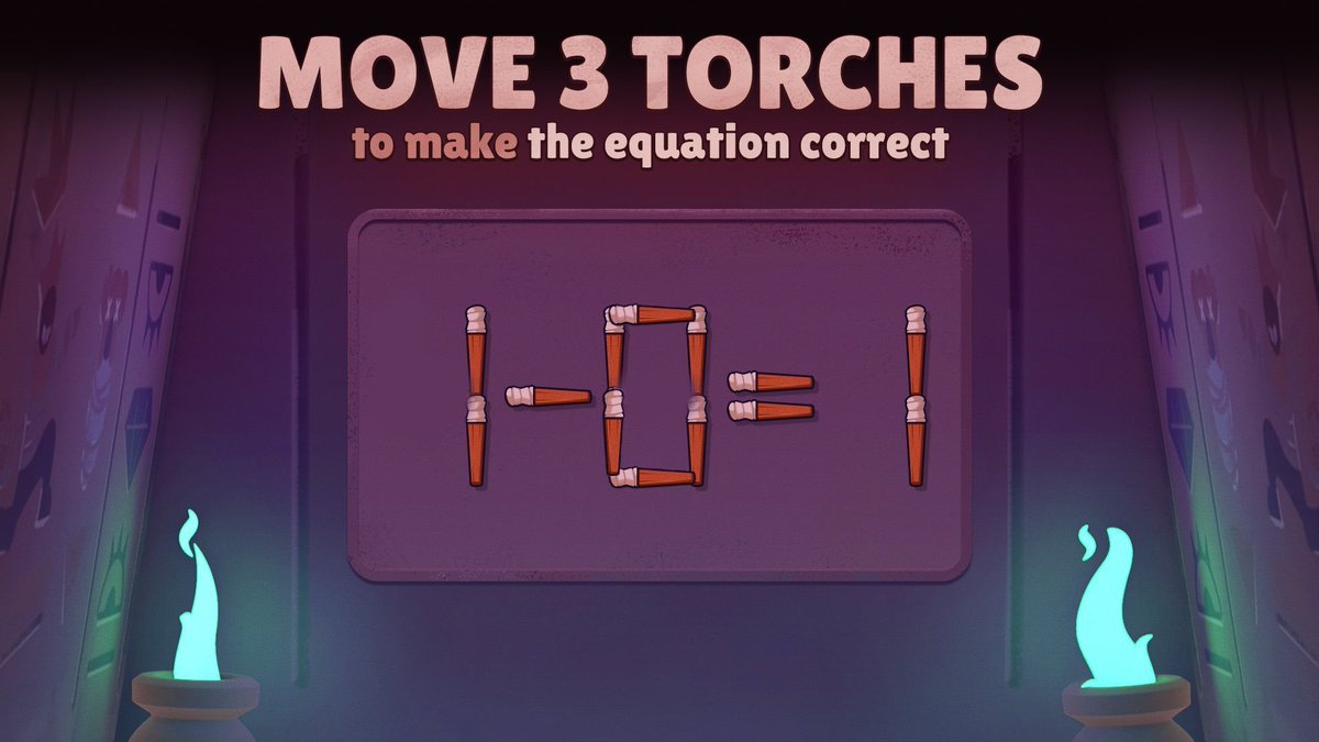 victhortep's tweet photo. @BrawlStars There's a few solutions, but the primary one is 1-0=1. You can do this by moving 2 matches from the first 4 to the 2nd 4 to get a 1, and then moving down the middle stick to the bottom line to make a 0

#BrawlStars #EscapePyramidQuest https://t.co/Hyr9uT9fBE