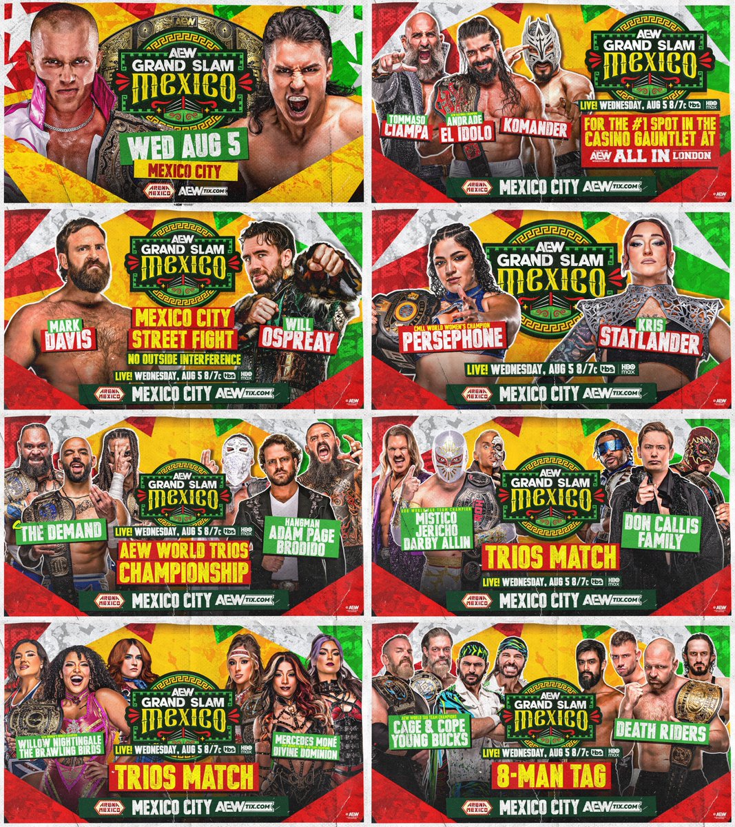 TheDrainmaker's tweet photo. Grand Slam: Mexico sequel tonight.
On TBS, HBO Max and MyAEW.
2½ hours long. 8pm to 10:30pm.
8 MATCHES INSIDE ARENA MEXICO.

Gonna be an incredible night of wrestling. https://t.co/KqD1JNDNGx