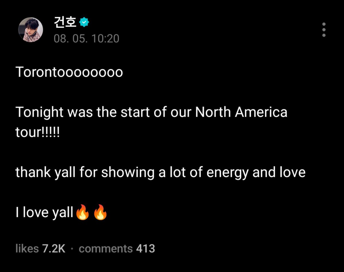 cortisshinez's tweet photo. #KEONHO ON WEVERSE 

🐶::Torontoooooooo
Tonight was the start of our North America tour!!!!!
thank yall for showing a lot of energy and love
I love yall🔥🔥 https://t.co/EdAKg4gUNn