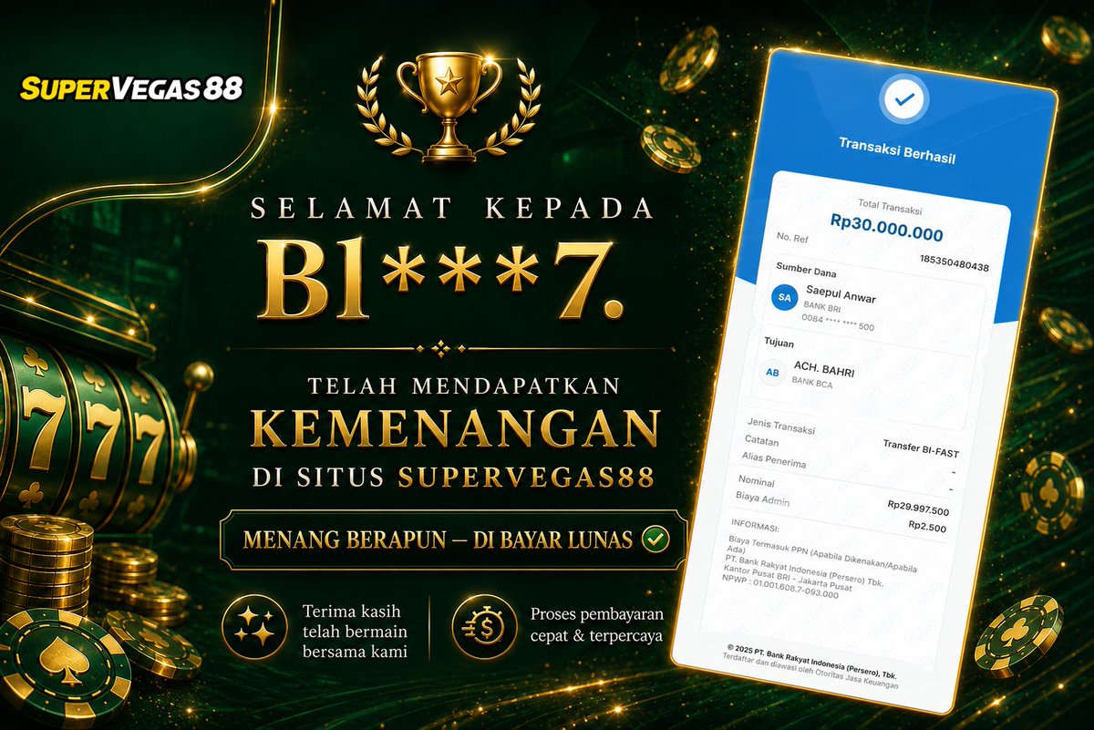 supervegas88's tweet photo. Selamat Kepada Member SUPERVEGAS88 telah mendapatkan kemenangan yang besar bersama kami Gabung sekarang bersama SUPERVEGAS88, WD berapapun Pasti di bayar lunas !!! 🔥  
LINK LOGIN : https://t.co/uVEOoBvnxI

 #supervegas88 #buktijackpot #supervegas88gacor #slotgacor #slotmaxwin https://t.co/JDopmaeGPw