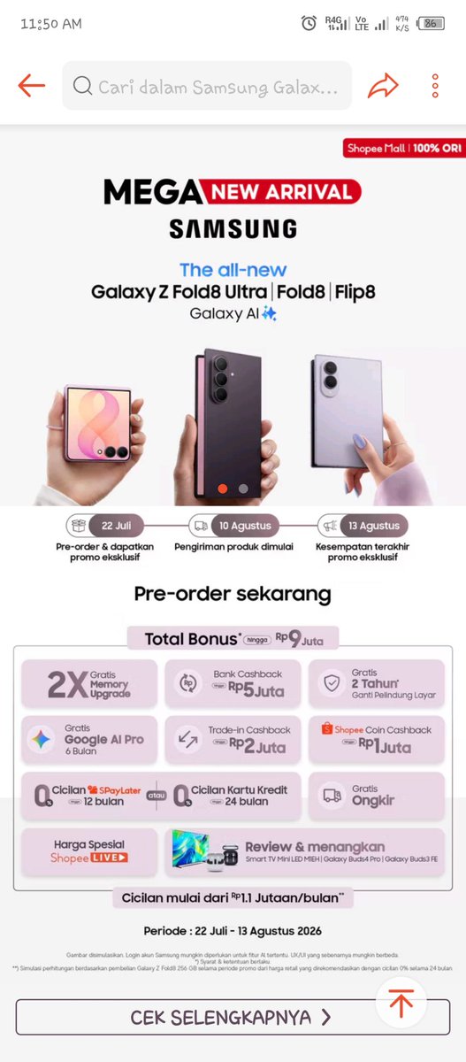 senjakala95's tweet photo. @ShopeeID Nikmatin konten di #GalaxyZFold8 jadi lebih seru dengan rasio main screen 4:3 #FoldTheDoubt #ThisIsGalaxyZFold8xShopee

Bismillah,, kali ini dilirik mimin @ShopeeID
Pengen banget ngerasain punya flagship Samsung 🥺 https://t.co/s4eXjw0Cpq