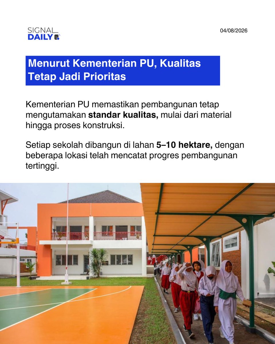signal__daily's tweet photo. Sekolah Rakyat kini beroperasi di 166 titik pada 34 provinsi, menampung 14.776 siswa per Juli 2026. Ekspansi tahun ajaran 2026/2027 menargetkan 182–183 titik dengan 93 gedung permanen. Kementerian PU memastikan pengawasan konstruksi tetap berjalan meski waktu pengerjaan singkat. https://t.co/e2WqbI0CXk