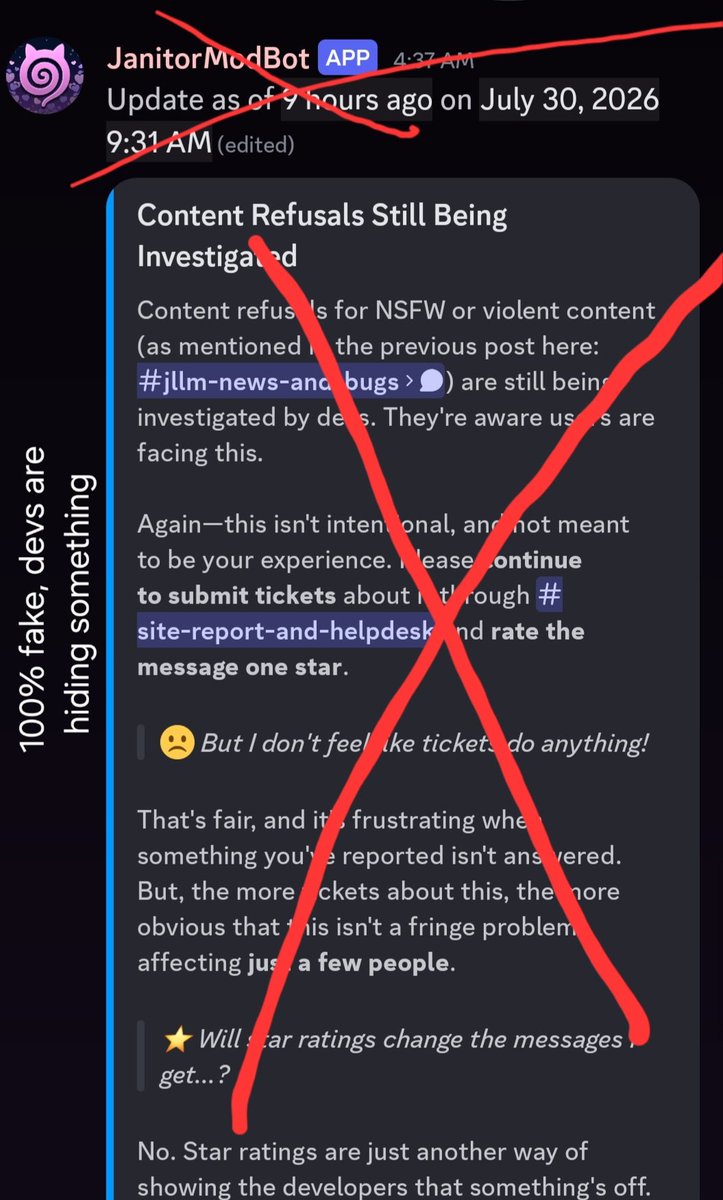 _Xero_eh's tweet photo. @Yanc3e Hi, Janitorai and CAI both have moderation, you know?

But the difference is, Janitorai is worse than CAI.

Janitorai adds a subscription (its free features are locked to janitor+), more aggressive moderation, limits (personas, proxy), and don't forget chat filters. https://t.co/BxjGtsyrOG