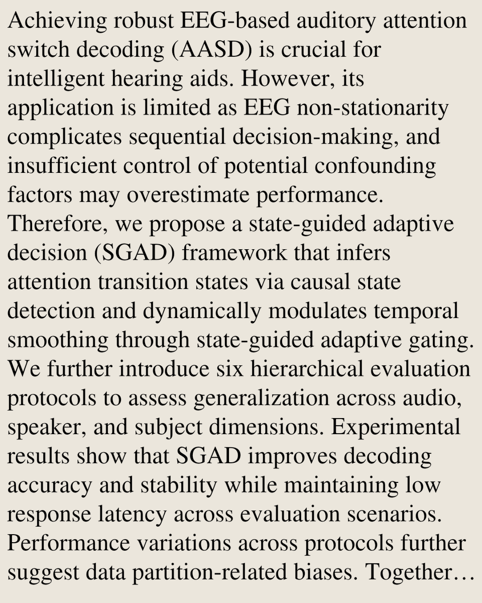 SignalPapers's tweet photo. SGAD: A State-Guided Adaptive Decision Framework for Robust EEG-Based Auditory Attention Switch Decoding

Yuting Ding, Xuefei Wang, Ximin Chen, Chunlin Li, Fei Chen
https://t.co/Mg2aAJN6BM [𝚎𝚎𝚜𝚜.𝚂𝙿 𝚌𝚜.𝚂𝙳] https://t.co/znspNaxjpo