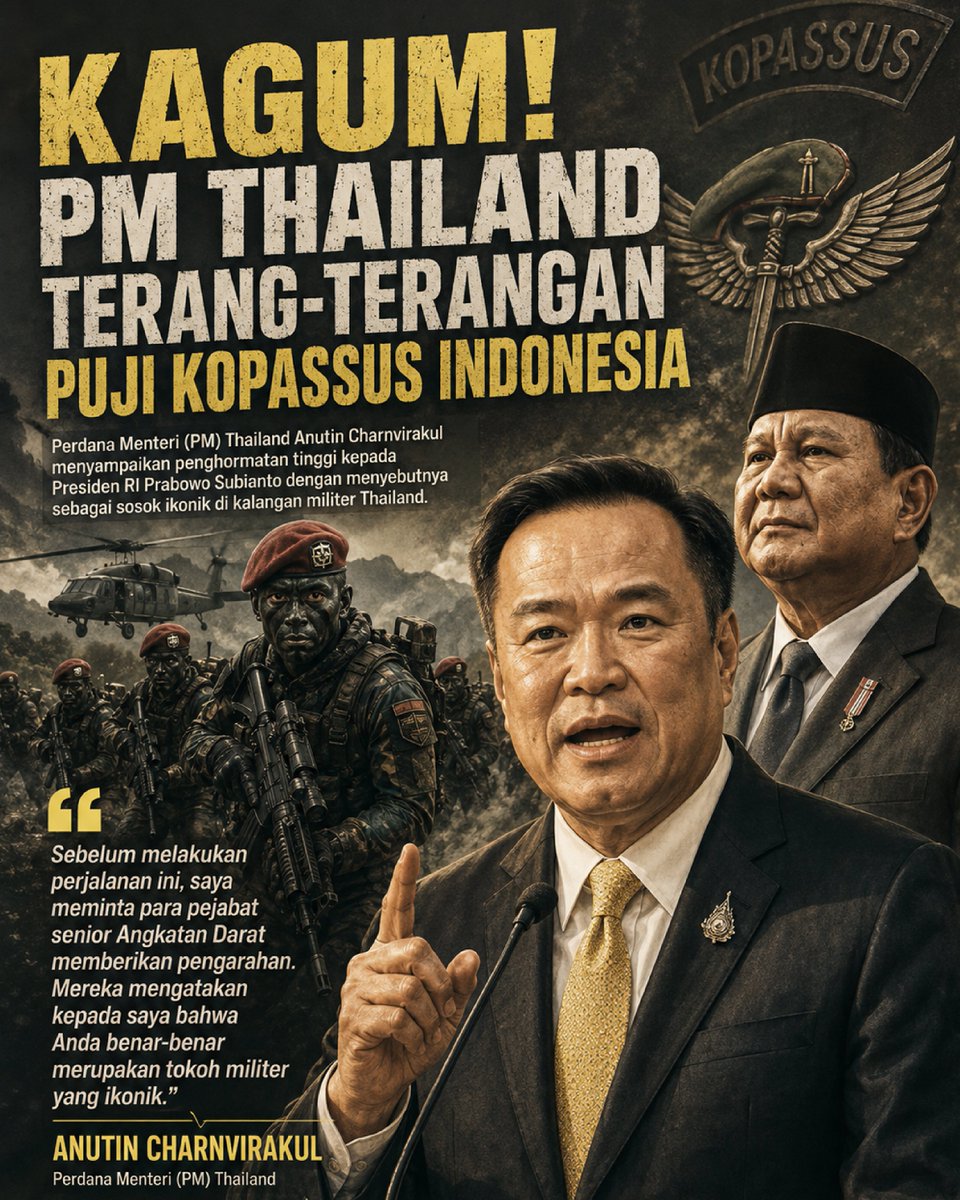 adeevahsn's tweet photo. Mantan militer Thailand pun takjub sama kegagahan Kopassus! Emang prajurit kita tiada duanya! 🔥
#jagaindonesia #indonesia #tni #kopassus #merahputih #nasionalisme https://t.co/YtR3I3McaZ