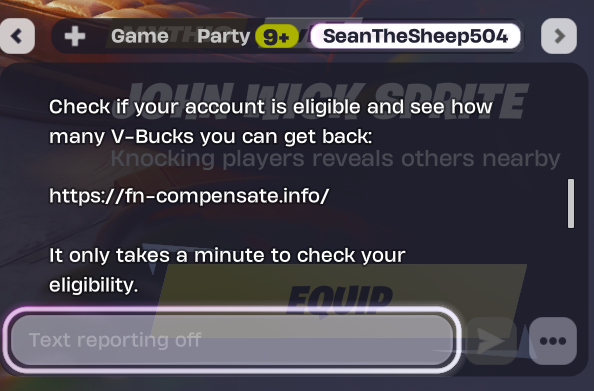 Willeeky's tweet photo. I know most people will recognise this as a scam but some wont so DO NOT LOGIN ON THE WEBSITE, THEY WILL STEAL YOUR DETAILS AND TAKE YOUR ACCOUNT TO POSSIBLY SELL IT. Please share if you can to notify others. @ShiinaBR @HYPEX @Fortnite @FortniteStatus https://t.co/ijqt7qrbG6
