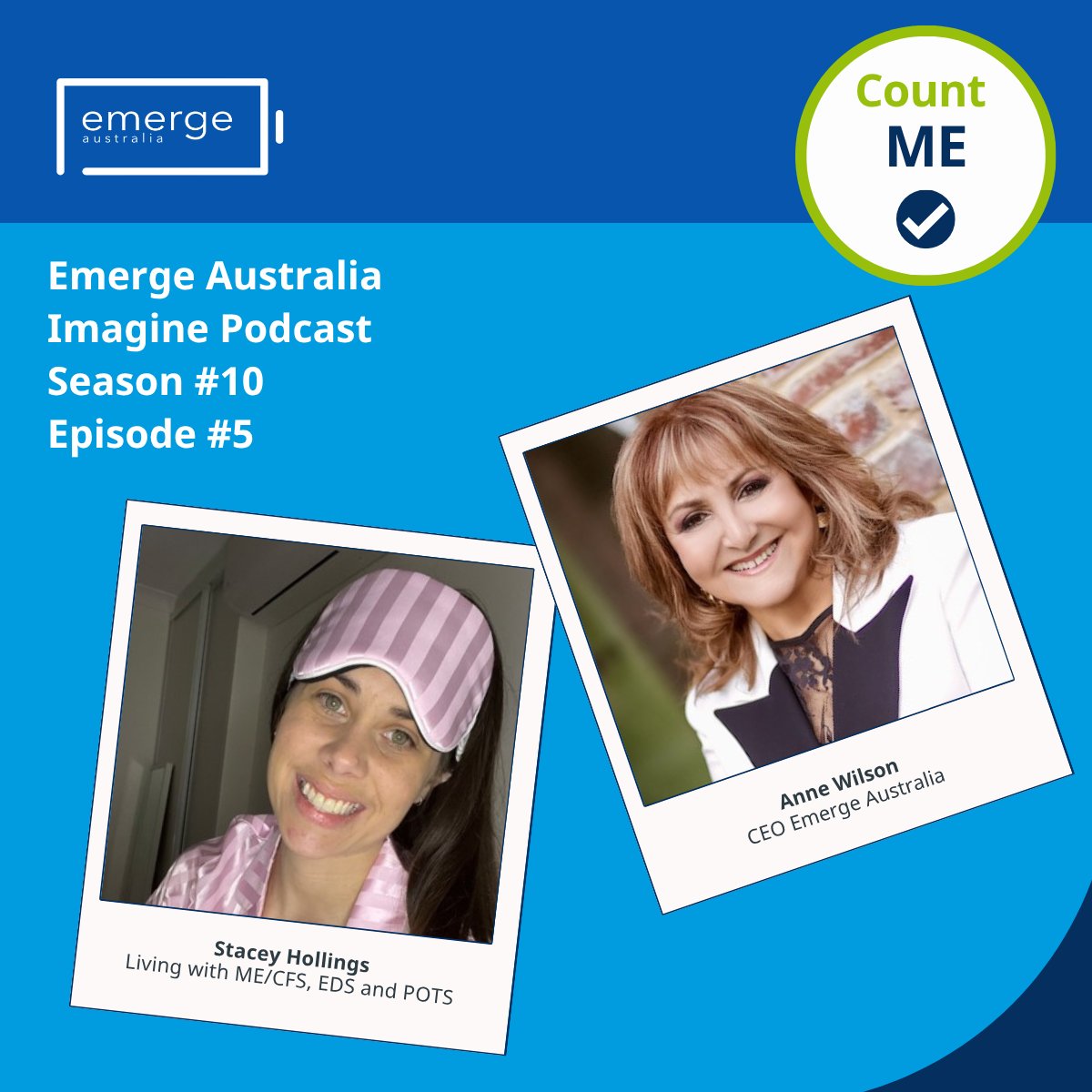 EmergeAus's tweet photo. 🎙️ Ep 5 of the #ImaginePodcast features Stacey Hollings, who shares her experience of #SevereME, #Ehlers-Danlos Syndrome & #POTS, and why belief, compassion and better support matter.
🎧 https://t.co/Jnn03tXBtt
#SevereMEDay #CountME #EmergeAustralia https://t.co/su5aVBRKP9