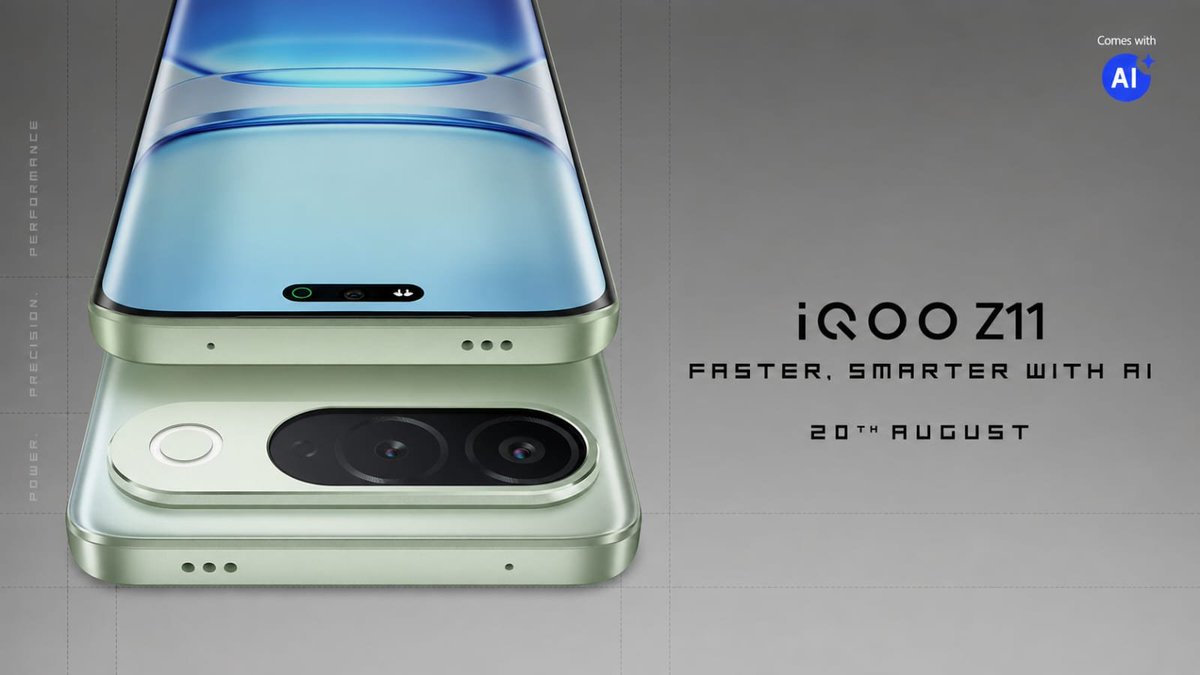 LendeAbhishek's tweet photo. The wait is almost over

iQ00 Z11 is officially launching on 20th August

Ready for a faster, smarter smartphone experiencepowered by Al

Can't wait to see what iQOOhas packed into the

#iQOOZ11 
#FasterSmarterWithAI #iQOO @IqooInd @nipunmarya https://t.co/RSymnRogkp