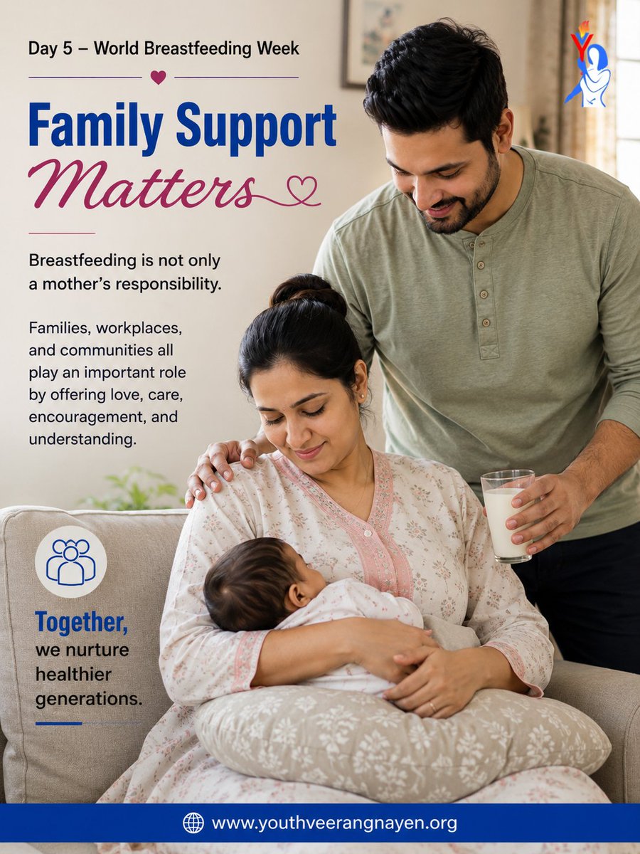 Yveerangnayen's tweet photo. ๐ค Behind every confident mother is a caring support system. Families and communities together make breastfeeding journeys easier. Youth Veerangnayen promotes compassion, encouragement, and shared responsibility.
#WorldBreastfeedingWeek #YouthVeerangnayen #EmpoweringYOU https://t.co/p58uUemPhx