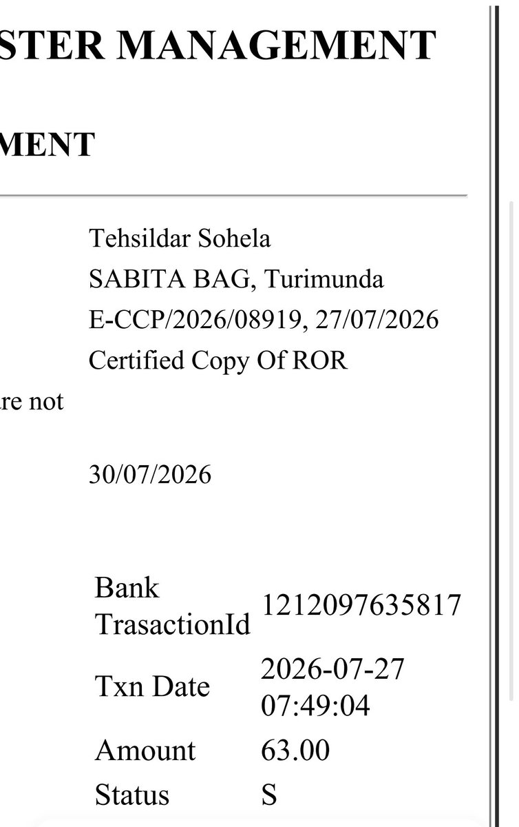 kanta_tandi's tweet photo. @DMBargarh  Sir namaskar. Mu gote Certified copy of ROR gote abedana karithili .kintu aji parjany
Approved heini .tara due date 30/07/2026 thila .taha  aji parjanta  approved heini .  Namaskar https://t.co/oLqBFTLBnf