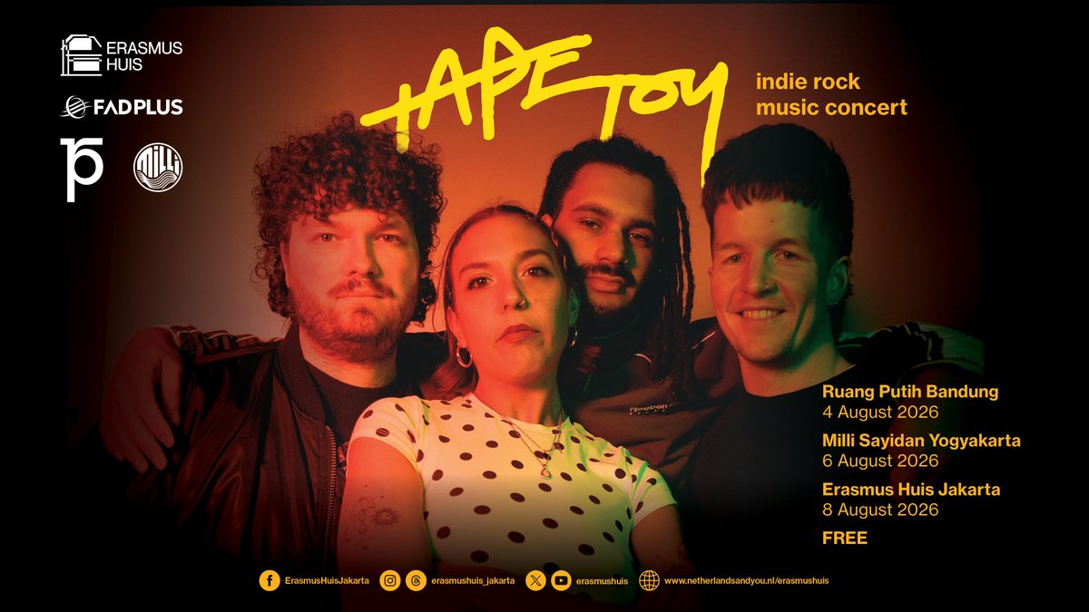 ErasmusHuis's tweet photo. Feel the high-octane energy and grit of Dutch indie rock with TAPE TOY! 🎸🎶✨

🗓️ 4 Aug 🕢 19:30 📍 Ruang Putih, Bandung
🗓️ 6 Aug 🕢 19:30 📍 Milli by Shaggydog, Yogyakarta
🗓️ 8 Aug 🕢 19:30 📍 Erasmus Huis, Jakarta (Feat. Guernica Club)

🆓 FREE https://t.co/4LZ1q9x2Rw