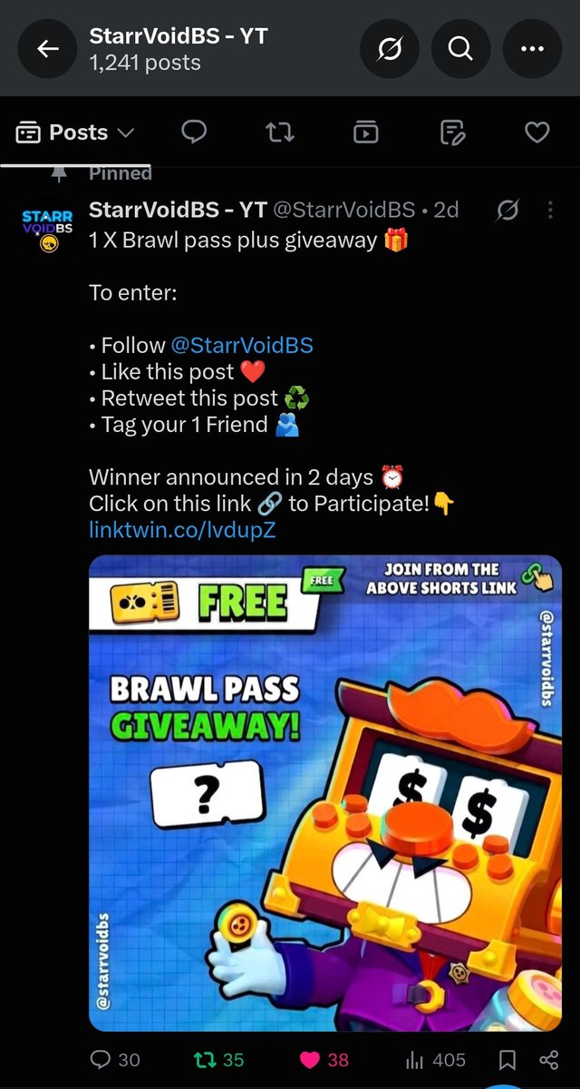 StarrVoidBS's tweet photo. 1 X Brawl pass plus giveaway 🎁

We have Extended Our Giveaway for 
2 days . Giveaway ending on 7th August Join fast to participate 😃 

To enter:

• Follow @StarrVoidBS
• Like this post ❤️
• Retweet this post ♻️
• Tag your 1 Friend 🫂
Click on link 👇
https://t.co/zscNpdb7G5 https://t.co/CzEHjyljUt