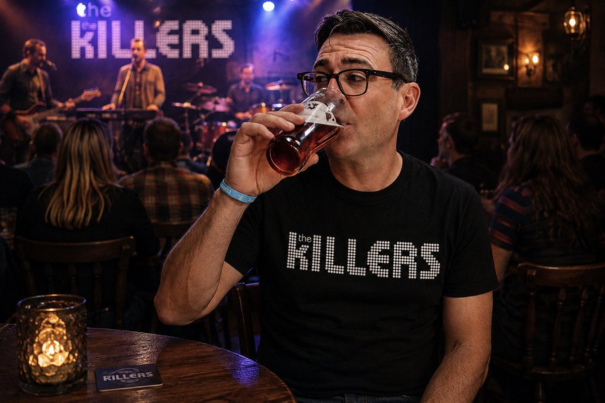 onthiroadagain's tweet photo. Andy Burnham having a relaxing pint on his holiday listening to his favourite band. https://t.co/iWg3NplOEM