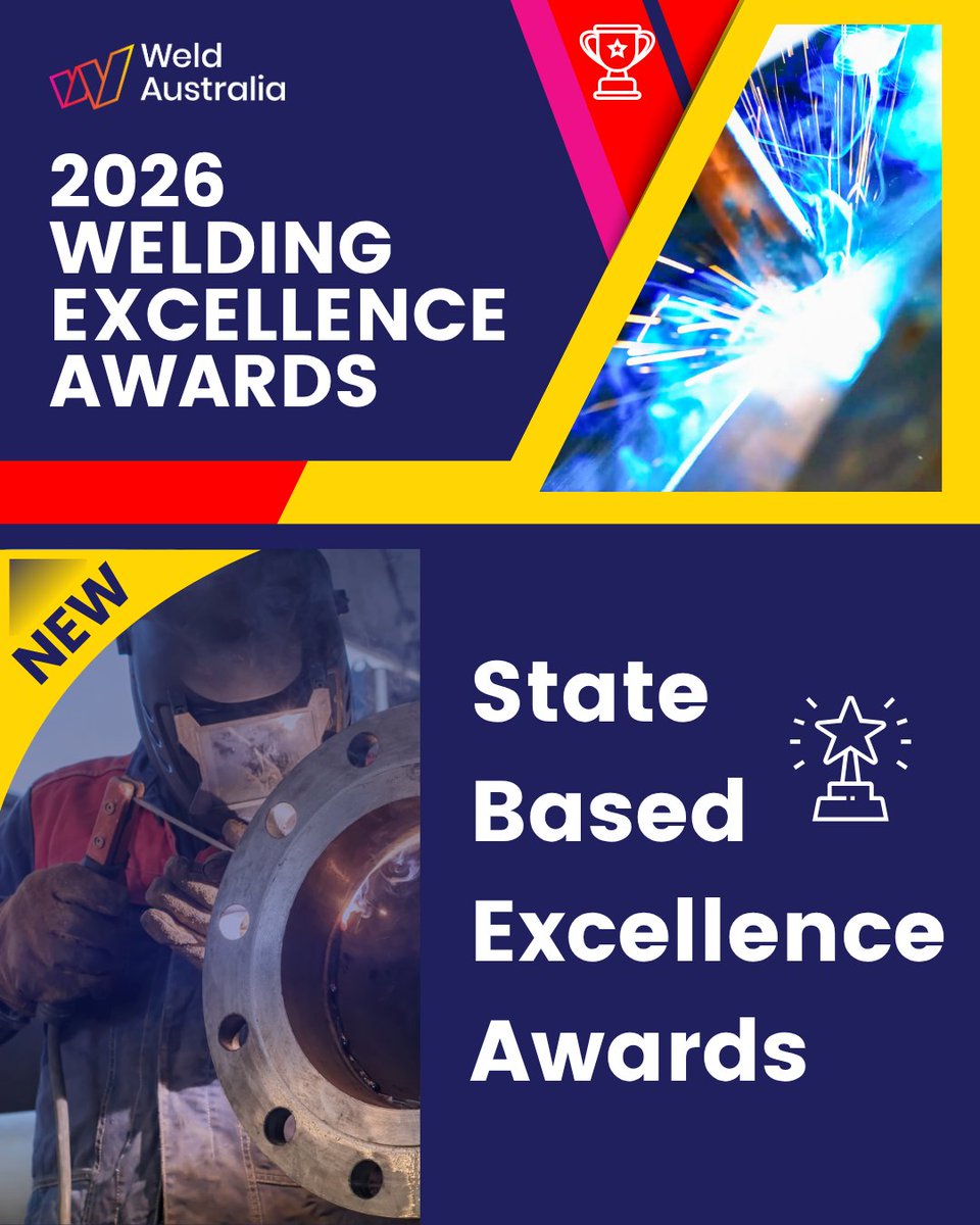 WeldAustralia's tweet photo. New for 2026: State-Based Welding Excellence Awards recognising outstanding welding expertise and contribution across NSW, QLD, SA, VIC and WA. Entries for all 2026 Welding Excellence Awards are now open: https://t.co/xgmmUBejl2
#WeldAustralia #WeldingExcellence https://t.co/XYQwfEdMkH