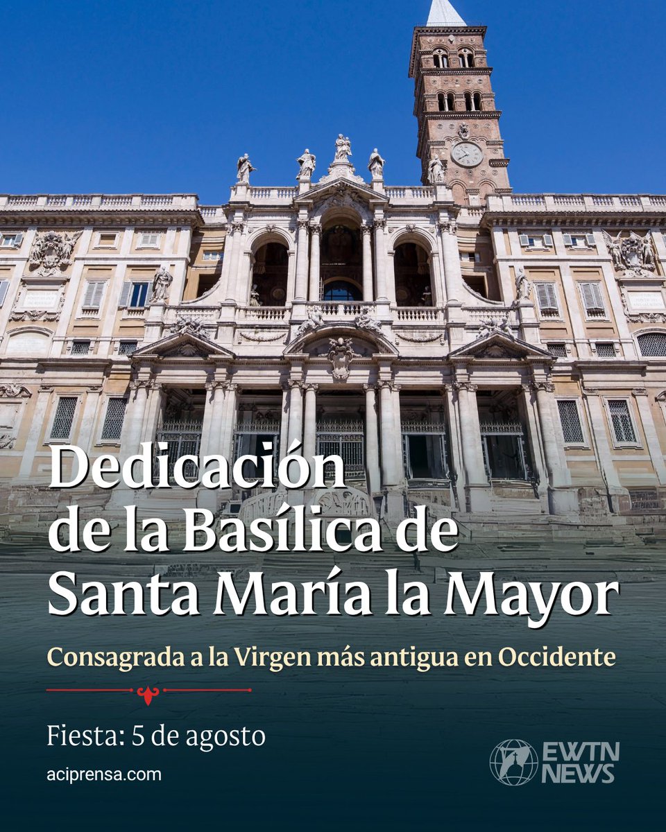 aciprensa's tweet photo. Hoy se celebra la dedicación de la Basílica de Santa María la Mayor en Roma

Cada 5 de agosto la Iglesia celebra la Dedicación de la Basílica de Santa María la Mayor, el templo mariano más importante y antiguo de Occidente, ubicado en Roma.

La basílica fue construida por orden del Papa Sixto III después del Concilio de Éfeso (431), donde la Iglesia proclamó solemnemente a la Virgen María como Madre de Dios (Theotokos). Esta definición reafirmó que Jesucristo es una sola Persona con naturaleza divina y humana, por lo que María es verdaderamente Madre de Dios.

Levantada sobre el Monte Esquilino, la basílica destaca por su riqueza artística, su profundo valor espiritual y por albergar la venerada imagen de la Salus Populi Romani ("Protectora del Pueblo Romano"), a la que los fieles han acudido durante siglos para pedir su intercesión en tiempos de necesidad.

La devoción a este ícono fue especialmente significativa para San Juan Pablo II, quien mantuvo una lámpara encendida frente a la imagen durante su pontificado. Asimismo, el Papa Francisco acostumbraba visitar la basílica antes y después de cada viaje apostólico para encomendar sus misiones a la Virgen.

Santa María la Mayor también es conocida como Basílica Liberiana y, por la tradición del milagro de la nieve ocurrido el 5 de agosto, muchos la llaman Santa María de las Nieves. Según la tradición, además, en este templo se conserva una reliquia de la cuna del Niño Jesús.

Junto con las basílicas de San Pedro, San Juan de Letrán y San Pablo Extramuros, forma parte de las cuatro grandes basílicas mayores de Roma y continúa siendo uno de los principales centros de peregrinación y devoción mariana del mundo.