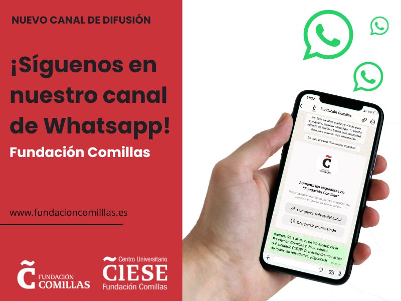 FundComillas's tweet photo. 📡DIFUSIÓN | Manténte al día de las novedades en el canal de Whastapp de la Fundación Comillas y su centro universitario @CIESEComillas.

¡Síguenos!: https://t.co/omEZf6CAou https://t.co/qYRSMONr1A