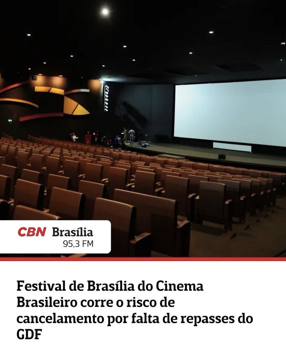 BrunnoMeloCBN's tweet photo. OLHA ISSO:

O Festival de Brasília do Cinema Brasileiro corre risco de cancelamento por falta de recursos. Segundo apuração da CBN, a organização ainda não recebeu os repasses previstos para a edição de 2026, e mais de 50 trabalhadores da produção estão sem pagamento desde março. A Secretaria de Cultura informou que ainda avalia as condições orçamentárias para a realização do evento.
Previsto entre os dias 16 e 22 de setembro, o Festival de Brasília do Cinema Brasileiro é o mais antigo do Brasil e só deixou de ser realizado em duas edições, durante a ditadura militar.