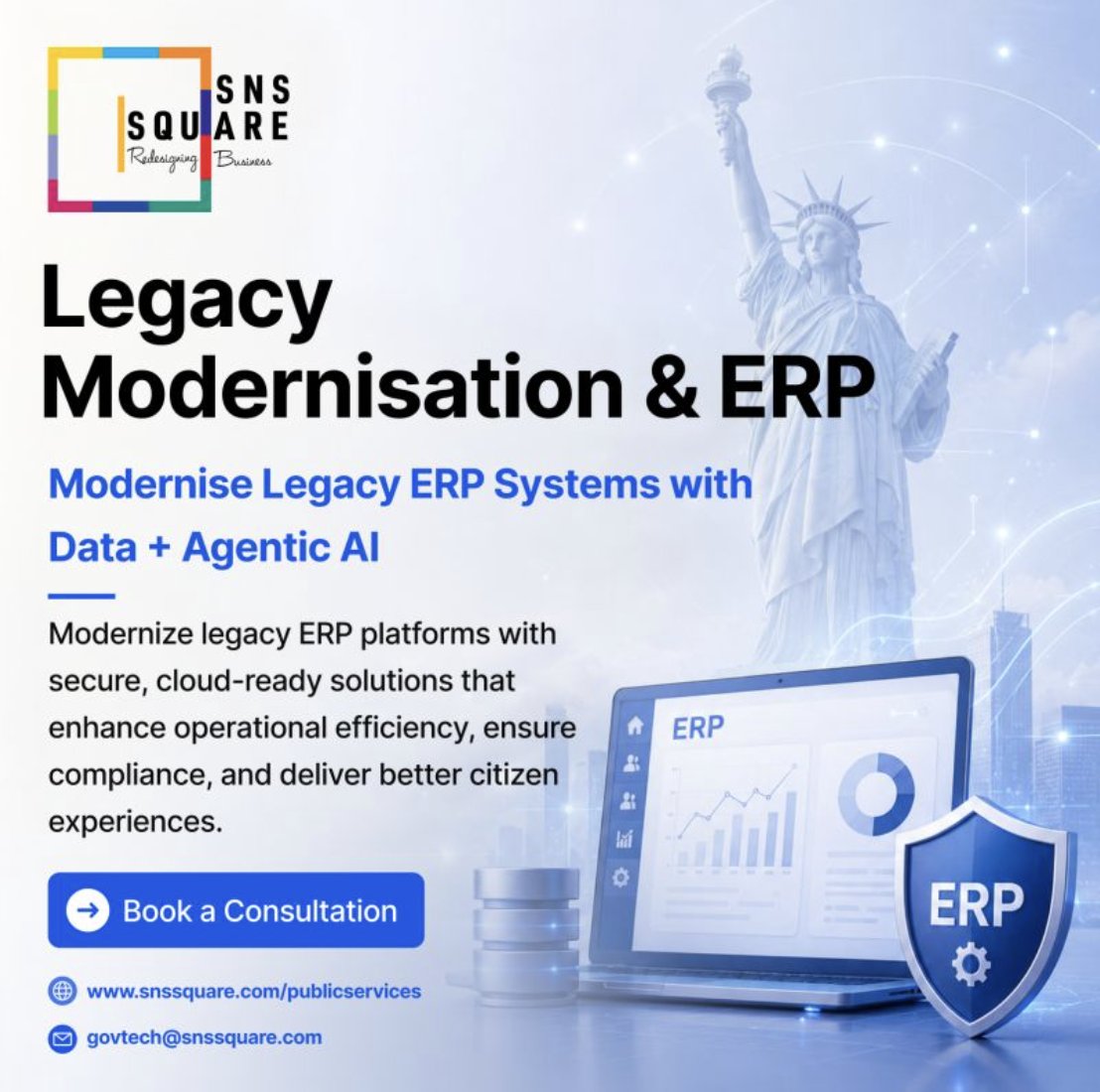 snssquare's tweet photo. Modernizing legacy ERP systems with Data + Agentic AI enables secure, cloud-ready operations

Visit: https://t.co/FRxlpTg46f

#ERP #LegacyModernization #CloudComputing #GovTech #PublicSector #DataAI #Innovation #SNSSquare https://t.co/B230qrBZ7j