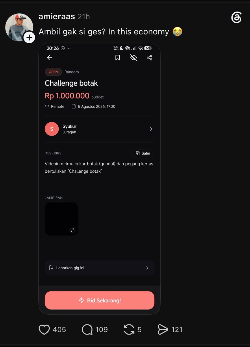 forsakendreads's tweet photo. abis liat aplikasi yang lagi rame di threads ‘sidegigx’ klaim app market tapi banyakan berupa kelarin challenge/mission terus nanti dapet duit berasa liat blackmirror in real life https://t.co/aFNKclcj8B
