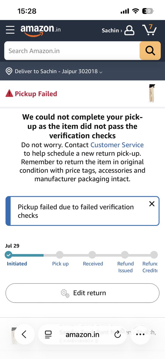 itzSachuu's tweet photo. @AmazonHelp @AmazonHelp I’ve already checked the return status. The issue is that I’ve been calling the pickup agent for the last 3 days, and every day he says, “We’ll pick it up today,” but no one ever shows up. This has become extremely frustrating. Please escalate this issue. https://t.co/eKev2yeav3