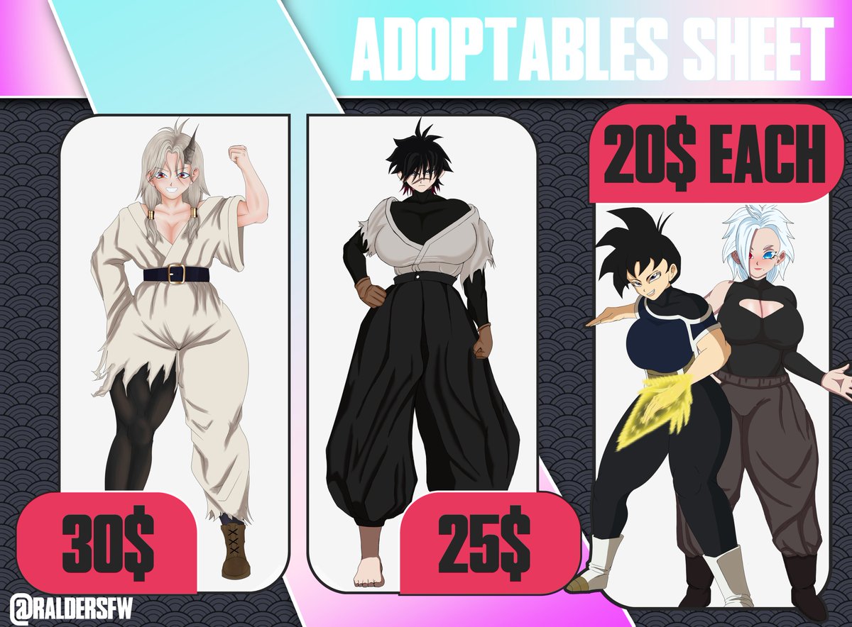 RalderxSFW's tweet photo. 💫ADOPTABLE SHEET💫
4 Characters are available!
Comment or DM to Claim, I do Holds!
#Dragonball #Adoptables #Adoptable #Adopt #Xenoverse2 #OriginalCharacter https://t.co/HTiwLXHjw2