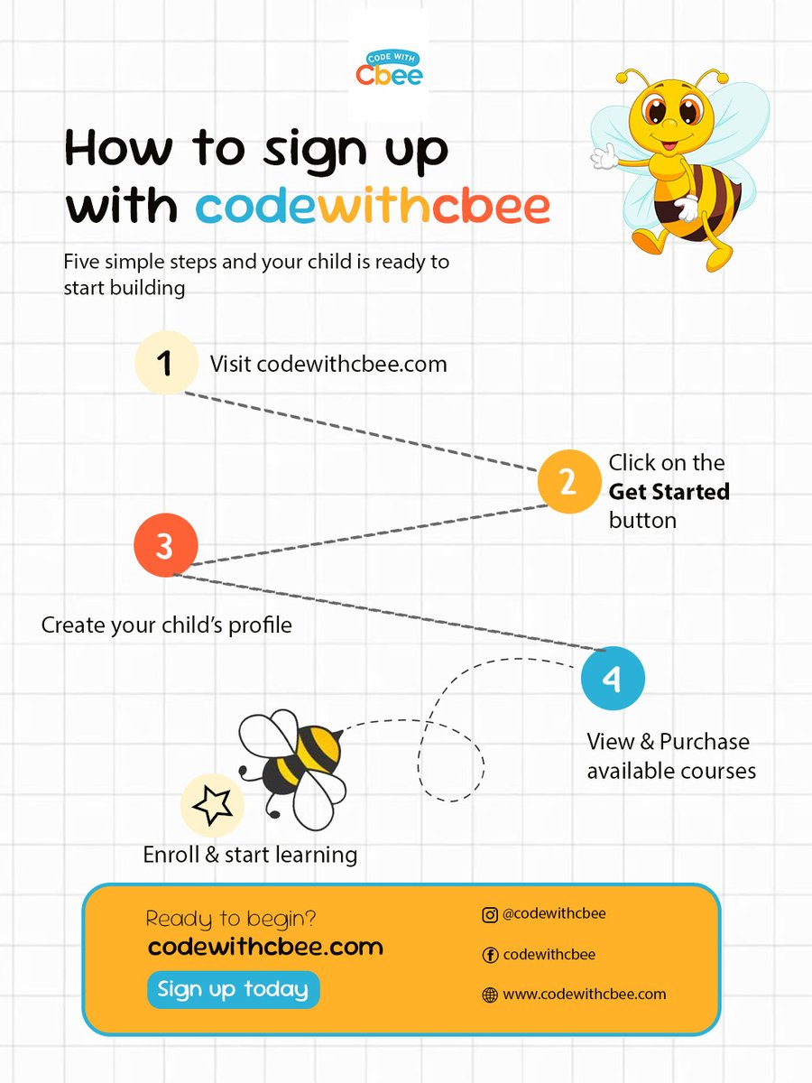 CodewithCbee's tweet photo. Ready to get your child started? 🐝🚀

Signing up on Cbee is super easy!
Just follow these simple steps and let your child start learning, creating, and building with technology. 💻✨
Click on the link on our bio to begin! 

#Cbee #CodewithCbee #KidsWhoCreate #LearnCreateBuild https://t.co/v5jvNPDOiI