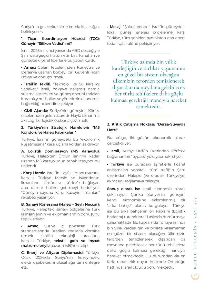 kutlu_seslenis's tweet photo. Kutlu Sesleniş Dergisi 171. sayı...

@AltntsHsyn: İsrail’in Suriye Üzerindeki Bölgesel Ekonomik Etkinliğinde Türkiye’nin Rolü https://t.co/oQmKg4DEYK
