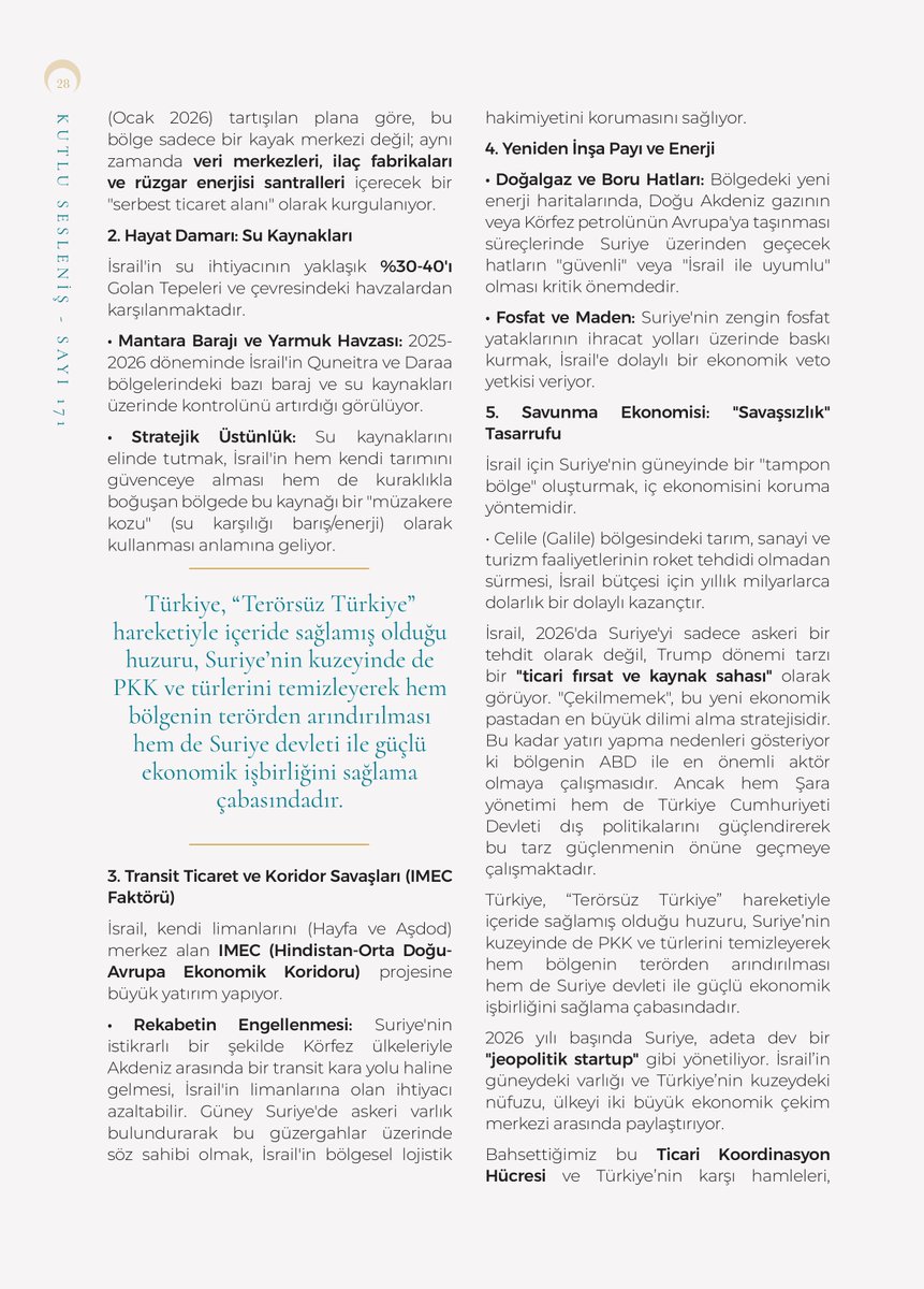 kutlu_seslenis's tweet photo. Kutlu Sesleniş Dergisi 171. sayı...

@AltntsHsyn: İsrail’in Suriye Üzerindeki Bölgesel Ekonomik Etkinliğinde Türkiye’nin Rolü https://t.co/oQmKg4DEYK