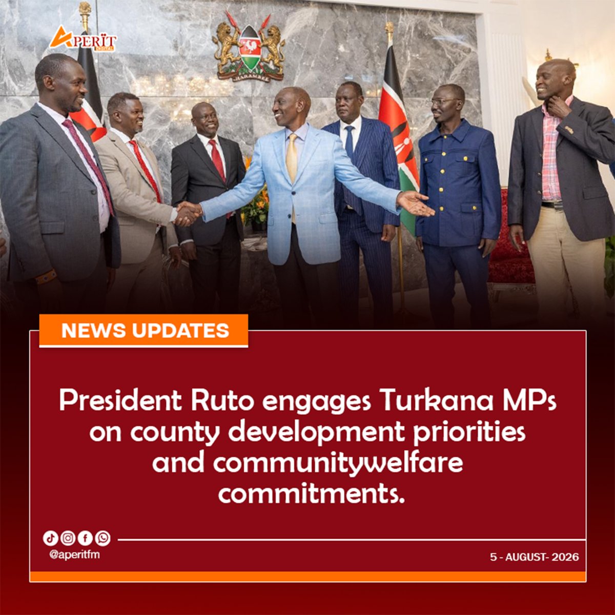 Aperit_fm's tweet photo. President Ruto met with Turkana County MPs to align on local priorities and reinforce the government's commitment to inclusive growth and better living standards for residents. https://t.co/krkp6R47oL